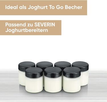 Йогуртниця SEVERIN, йогуртова машина з індикацією часу для приготування домашнього та веганського йогурту, містить 7 баночок з-під йогурту зі скляними кришками, без бісфенолу А, JG 3518 (комплект із запасними баночками, сучасний дизайн із кнопкою)