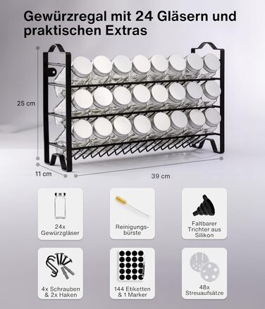 Підставка для спецій трирівнева з 24 баночками, чорна Deco haus