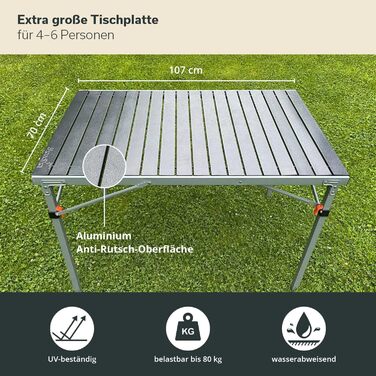 Алюминиевый раскладной стол 107 x 70 x 70 см серый Skandika