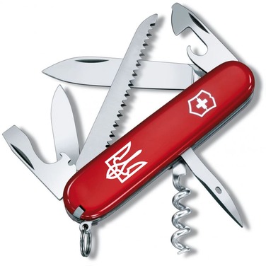 Нож Victorinox Camper Ukraine 91мм/13funk/красный/Трезубец белый.