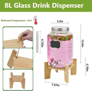 Скляний диспенсер для напоїв з краном 8 л Hisredsun