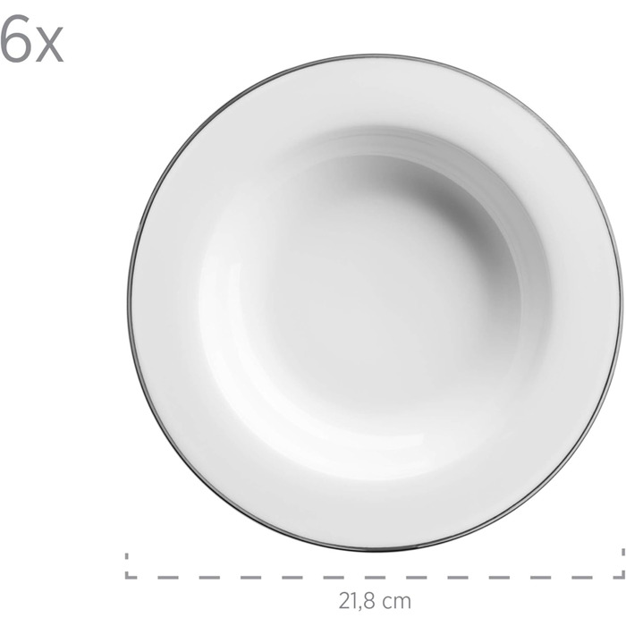 Набор профессиональных обеденных тарелок на 6 персон в белом цвете с фарфором из 12 предметов (серебряный ободок, столовый сервиз), 931533