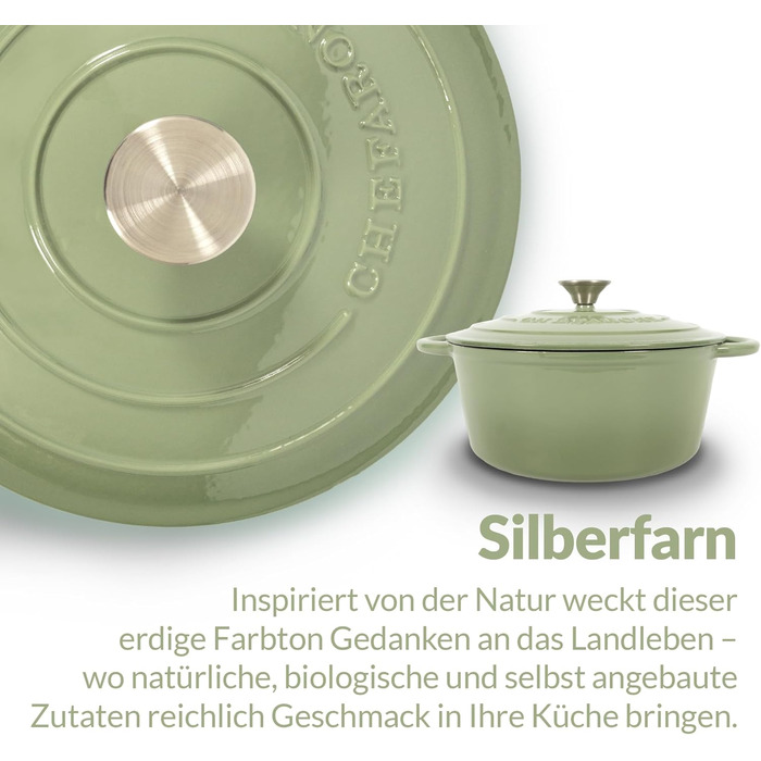 Чавунна жаровня 3,5 л з кришкою 24 см, зелена Chefarone