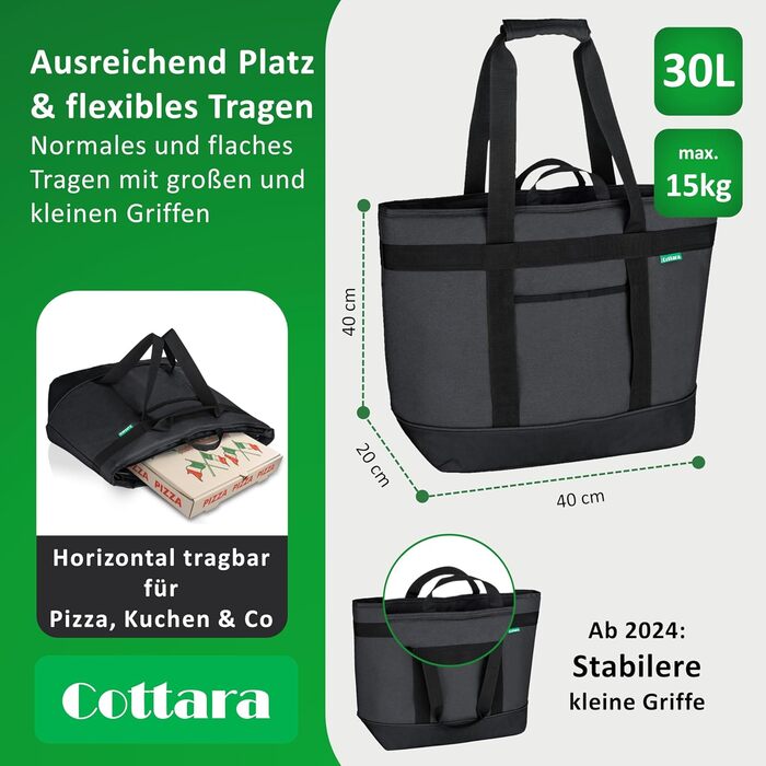 Велика складна термосумка 30 л темно-сіра COTTARA