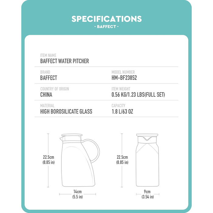 Стеклянный кувшин с крышкой 1,8 л Baffect