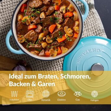 Чавунна каструля Chefarone 24 см, Емальована каструля з кришкою для випікання хліба, тушкування та запікання Індукційна каструля для хліба (синя, 4,7 л)