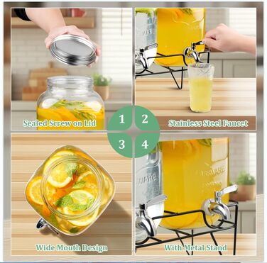 Двойной стеклянный диспенсер для напитков 2 х 4 л с металлической подставкой Hisredsun