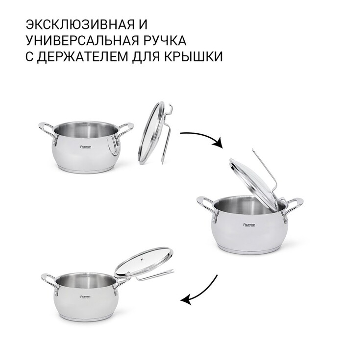 Каструля Fissman VITA 22x12,5 см 4,5 л зі скляною кришкою нержавіюча сталь (5217)
