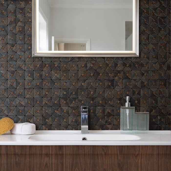 Фартух DICOFUN з мідної плитки, що знімається та клеїться, нержавіюча сталь, для кухні, металевий, фартух для плити, 0 листів (10, рустикальний сланець)