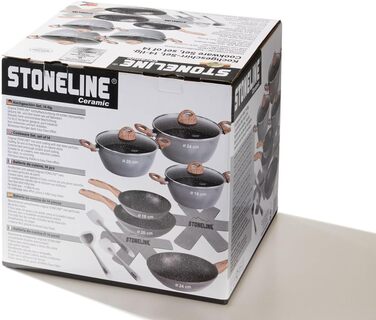 Набір керамічних горщиків STONELINE з 6 предметів, 18/20/24 см, горщики з кришкою, антипригарні, без PFAS, для індукційних плит усіх типів з керамічним покриттям зі справжніми кам&39яними частинками, набір посуду (імітація дерева, 14 предметів)