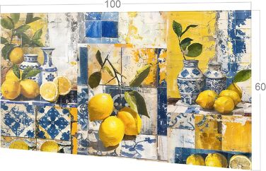 Скляний кухонний фартух GRAZDesign 4 мм Декоративний скляний фартух з квітковим мотивом Кухонний фартух сірого кольору - (лимони, 100x60 см)