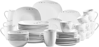 Серия Fadilla, комбинированный сервиз 42 предмета, набор фарфоровой посуды на 6 персон, белый, черный, серый
