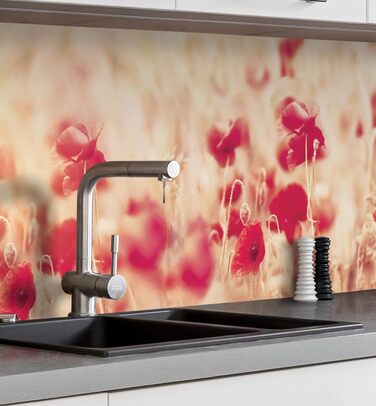 Самоклеючий кухонний фартух - матовий, жорстка бризкозахисна плівка як доступна альтернатива склу, легке встановлення та очищення - висота 60 см - Дизайн Чорна кам&39яна стіна 80 x 60 см (Червона квітка, Ш 400 см x В 60 см, 0,2 мм)