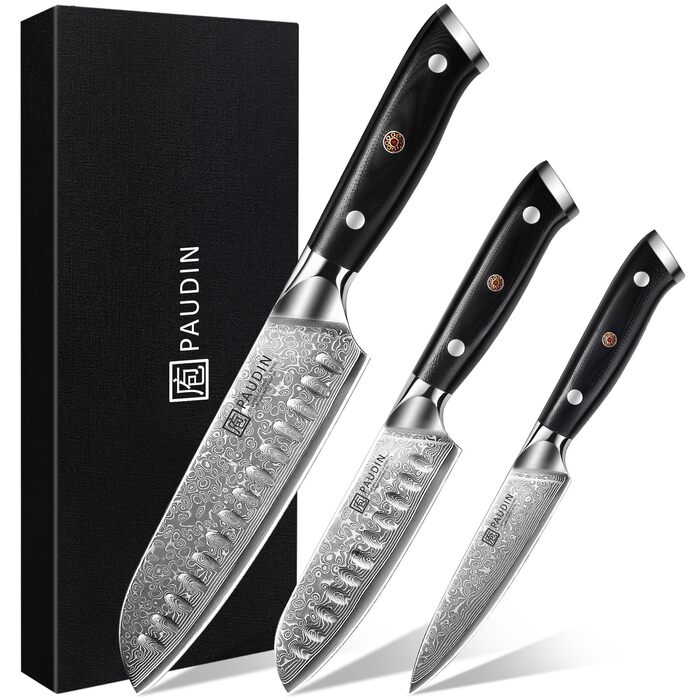 Набор кухонных ножей 3 предмета из дамасской стали PAUDIN