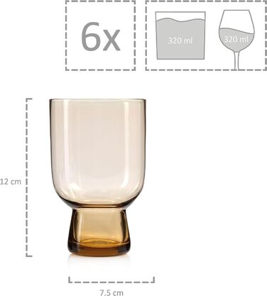Набір склянок для пиття Singer Набір скляних склянок Porto з 6 предметів для 6 осіб, склянка для води, різнокольорова, унікальна нарізка, повсякденний, сімейна вечеря, офіс, набір склянок для соку на відкритому повітрі 310 мл (Корсика 6 шт. )