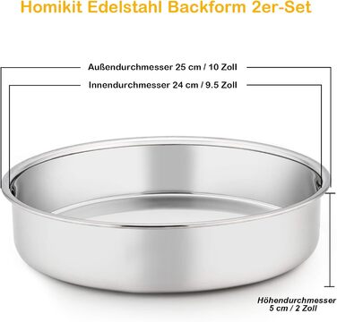 Форма для випікання кругла 24 см, набір 2 предмети, нержавіюча сталь Homikit