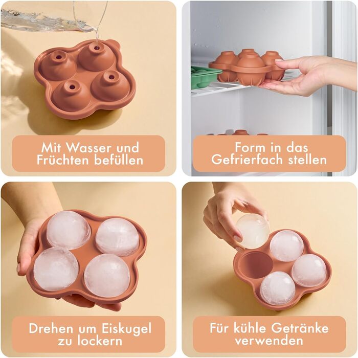 Силіконові формочки для льоду Blumtal, набір з 3 шт. - форма для льоду на 24 кубики з кришкою - силіконова форма для льоду без бісфенолу А - форма для льоду, безпечна для харчових продуктів - сіро-блакитна великі кубики (оливково-зелений червоний, сфера X