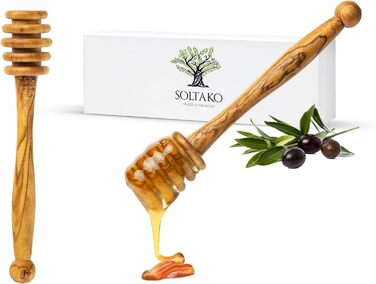Високоякісні ложки для меду SOLTAKO в наборі з 2 шт. виготовлені з ексклюзивного оливкового дерева - Підйомник меду для унікальної медової насолоди - Дозатор медової ложки для сиропу ручної роботи - довжиною 15 см