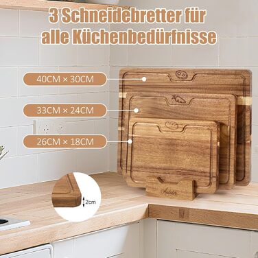 Набір з 3 обробних дощок з акацієвого дерева з підставкою Aututer