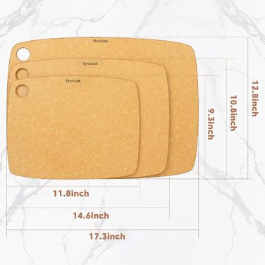 Набір обробних дощок BESTCOOK з деревного волокна, 3 шт., можна мити в посудомийній машині, висока щільність, антипористі, без BPA, не туплять ножі, ідеально підходять для нарізання мяса, овочів, сиру та хліба (дерево, велика середня)