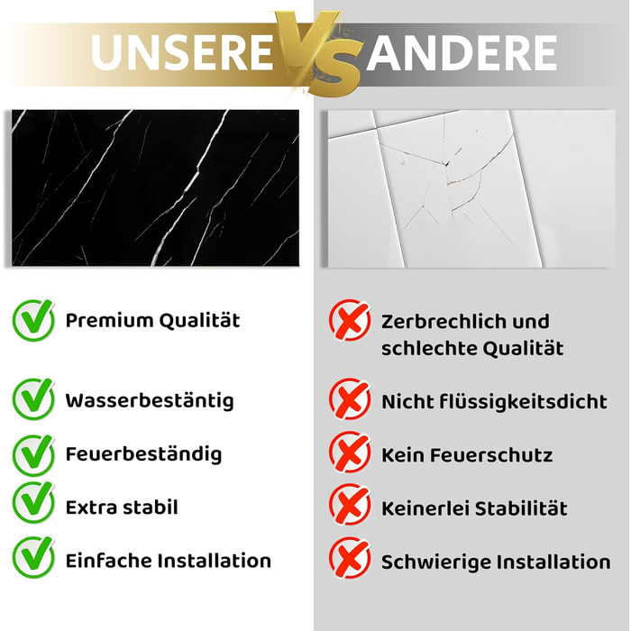 Стінові панелі AS Country Stone під мармур 60x120 см ПВХ-облицювання стіни з пластикових панелей для кухні, ванної кімнати тощо Панель кухонного фартуха (, чорний)