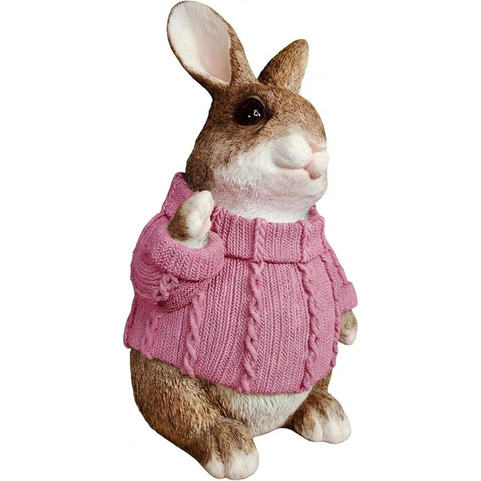 Декоративні фігурки великоднього зайчика у рожевому светрі colourliving