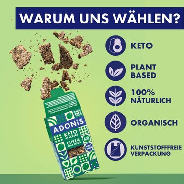 Кето крекеры с оливками и семенами чиа, 10 упаковок по 60 г Adonis