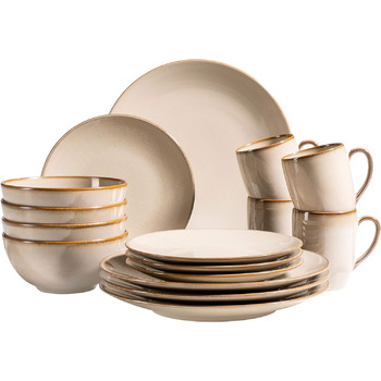 Набор посуды MSER 931545 Ossia на 4 персоны в средиземноморском винтажном стиле, комбинированный сервиз из 16 предметов, керамика (песочный серый)