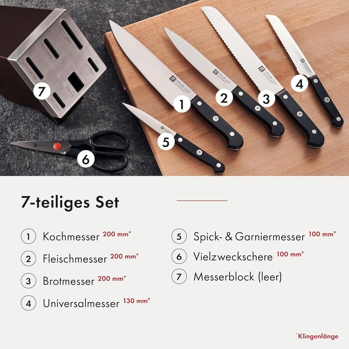 Набір з 5 ножів з ножицями та заточуючим блоком коричневий Gourmet Zwilling