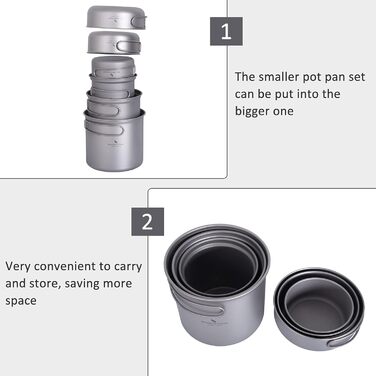 Безмежна подорож Титанова каструля Набір для приготування їжі зі складною ручкою Відкритий кемпінг Пікнік Туристичний кухоль Тарілка Посуд Кухонний набір (Ti2050CC)