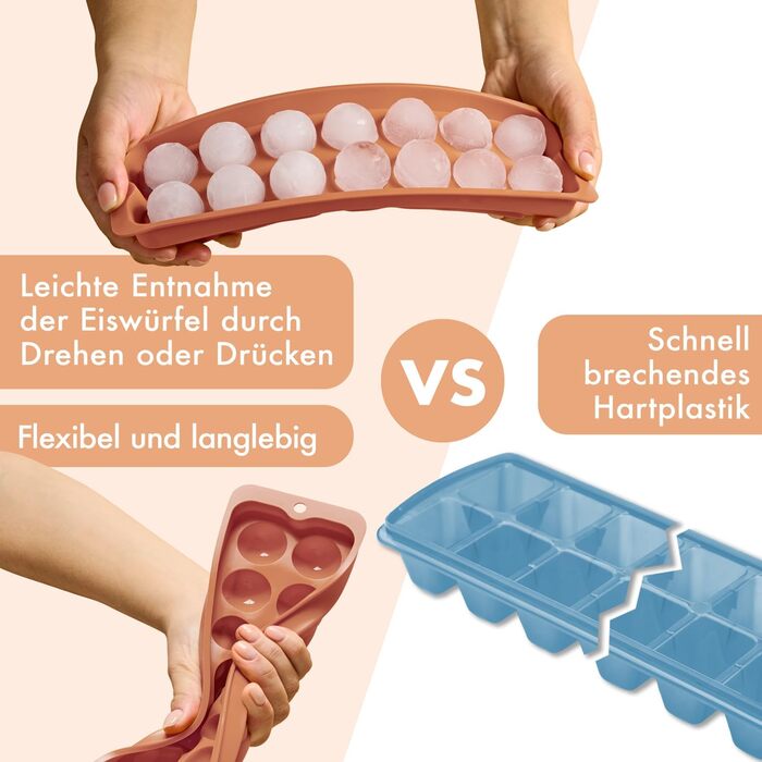 Силіконові формочки для льоду Blumtal, набір з 3 шт. - форма для льоду на 24 кубики з кришкою - силіконова форма для льоду без бісфенолу А - форма для льоду, безпечна для харчових продуктів - сіро-блакитна великі кубики (оливково-зелений червоний, XL сфер