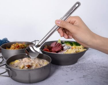 Титановая ложка с длинной ручкой Вилка Spork Кемпинговый суп Рис Закуска Столовые приборы с полированной чашей Сверхлегкая кухня для пикника на открытом воздухе Многоразовая дорожная посуда с крючком Ti1033T (ложка Ti1031t - )