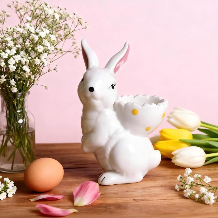 Набір із 2 порцелянових стаканчиків для яєць на Великдень, керамічні стаканчики для яєць у формі кролика, кумедні, креативні тарілки для пасхальних яєць у формі кролика, можна мити в посудомийній машині, підставка для варених яєць, великодні подарунки (C 