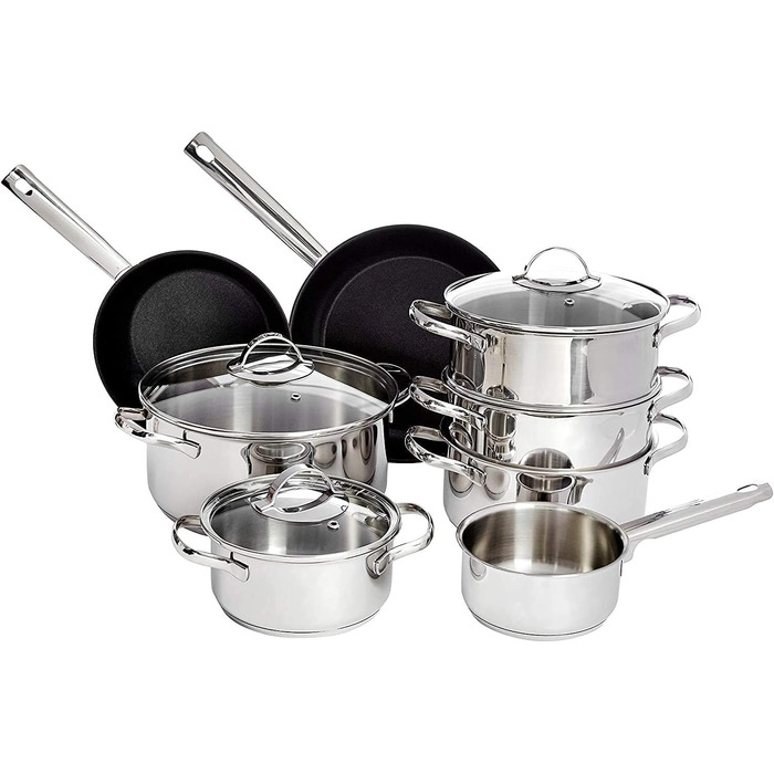 Набір посуду Kitchen-Profi Basics з 11 предметів з нержавіючої сталі, безпечний для індукції, з кришками, сріблястий