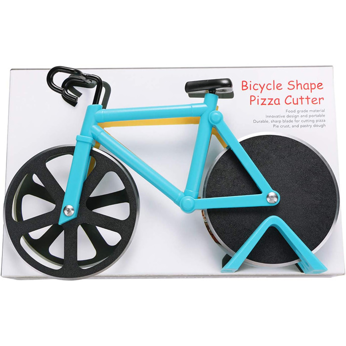 Резак для пиццы в виде велосипедиста с подставкой, сине-зеленый KUONIIY