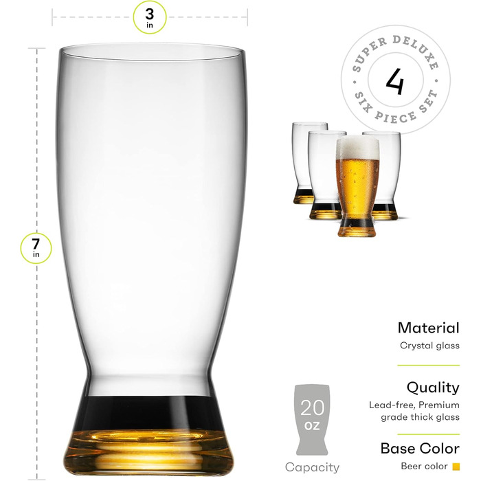 Элегантный набор пивных бокалов 4 шт 590 мл MITBAK