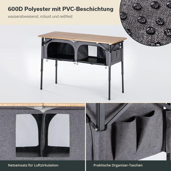 Бамбуковый кемпинговый стол с сетчатой ​​полкой 120 х 50 см Skandika