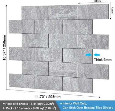 Самоклеящаяся настенная плитка для кухни водонепроницаемая 29,8 х 25,6 см 10 шт BeNice
