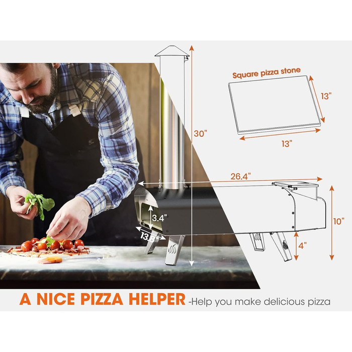Вулична піч для піци з квадратним каменем 33 см та лопаткою для піци Mimiuo