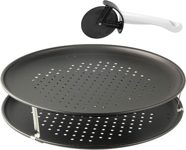 Набір для піци з 3 предметів, лотки для піци, різак для піци, лоток для піци круглий (Ø 32 см) перфорований, в т.ч. різак для піци та тримач, для піци, тарт фламбе, 7512