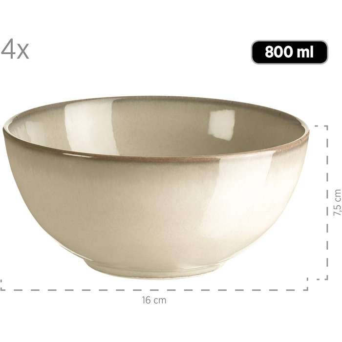 Набір посуду MSER 931545 Ossia для 4 осіб у середземноморському вінтажному стилі, комбінований сервіз із 16 предметів з кераміки (пісочно-сірий)