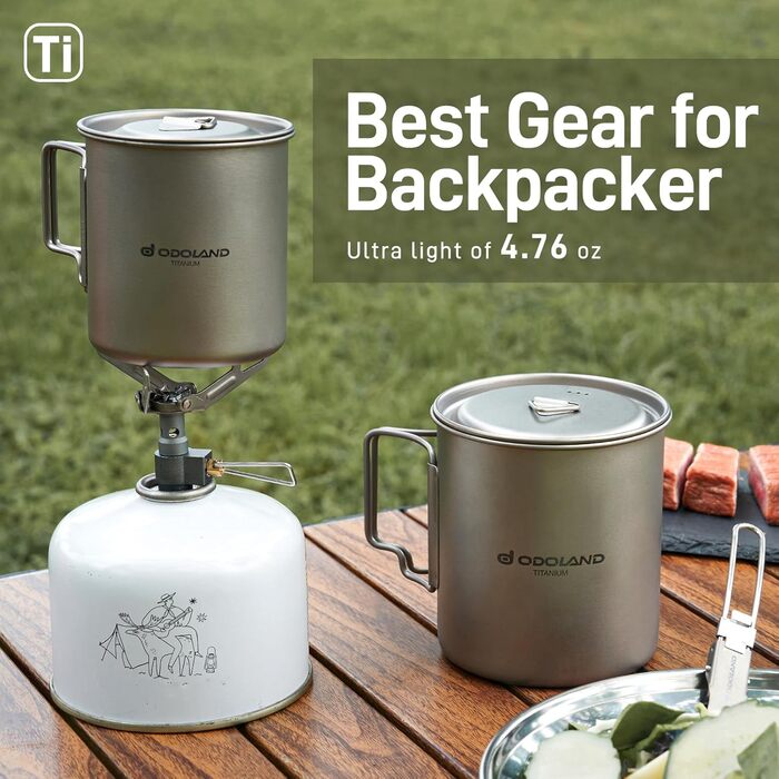 Титановая кружка с крышкой и ложкой-вилкой 420 мл Odoland