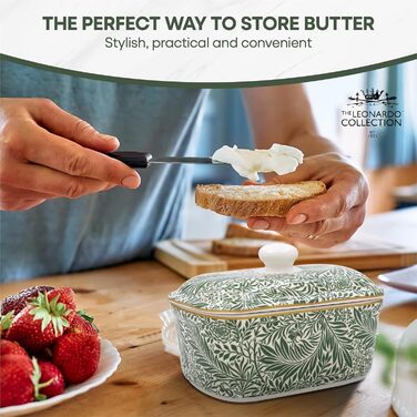 Маслянка з кришкою, китайська кераміка, з гарними акварельними мотивами, дизайн від галереї Дженніфер Роуз для Busy Bees (Delphinium)