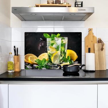 Фартух для плити, кухонний фартух, вініл, 78x52 см, декор для кухні, облицювання стіни, кришка для плити - сіро-чорна (вода-скло, 52Д x 80Ш см)