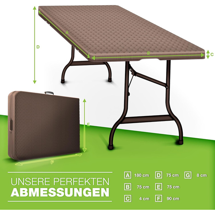 Складной стол 180x75 см коричневый tillvex