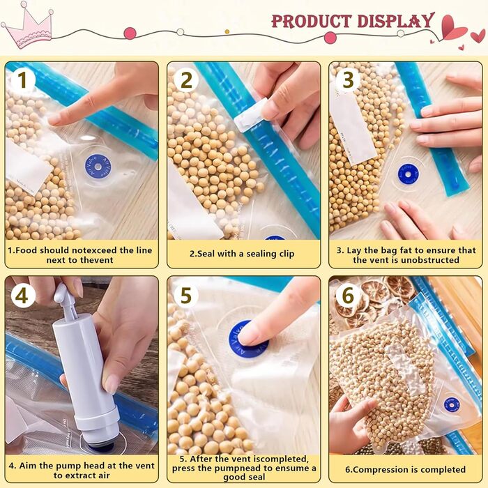 Набор из 20 вакуумных пакетов для пищевых продуктов с ручным насосом, 5 размеров YOUNGSAY
