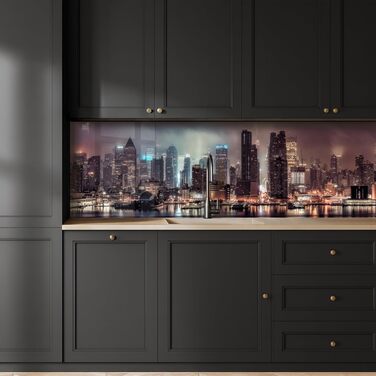 Кухонний фартух 60x80 см Самоклеючий захисний щиток для кухонної стіни Кухонний фартух Кухонні фасади Кухонні фартухи Кухонна стіна Вода - Пейзаж - (Нью-Йорк - Ніч, 80 x 300 см)