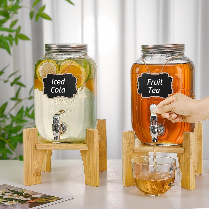 Набор из 2 стеклянных диспенсеров для напитков 4 л бамбуковых подставок Hisredsun