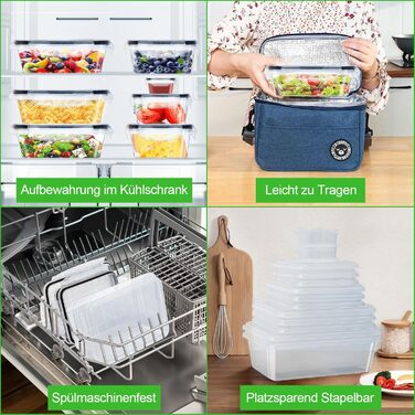 Набір Kottwca, набір Tupperware із 30 предметів (15 контейнерів 15 кришок), кухонні коробки для приготування їжі, 100 герметичні, без бісфенолу А, контейнер для зберігання продуктів для мікрохвильової печі та холодильника (набір з 12 великої місткості)