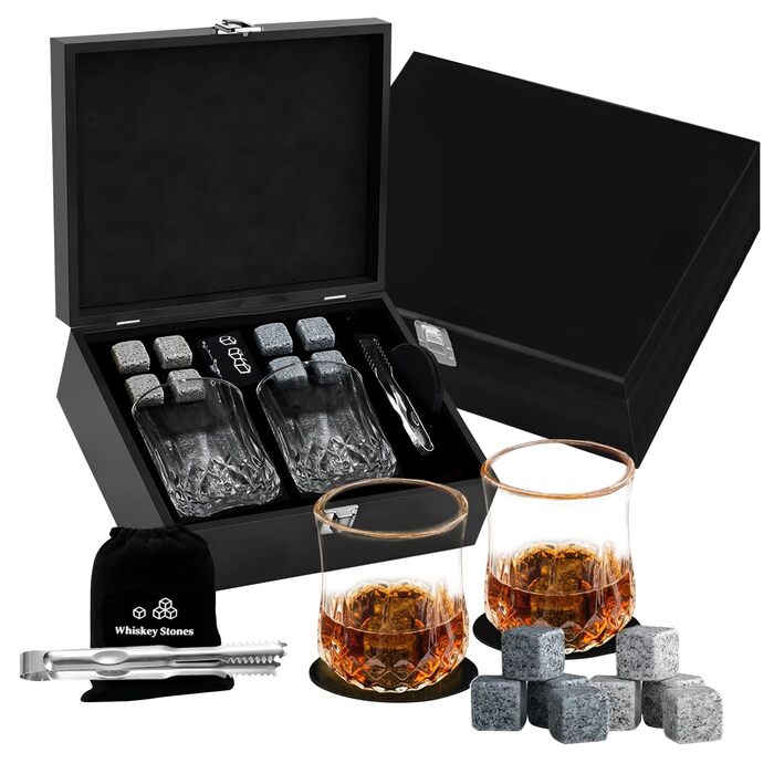 Подарунковий набір для віскі з камінням для охолодження та важкими склянками mkarip